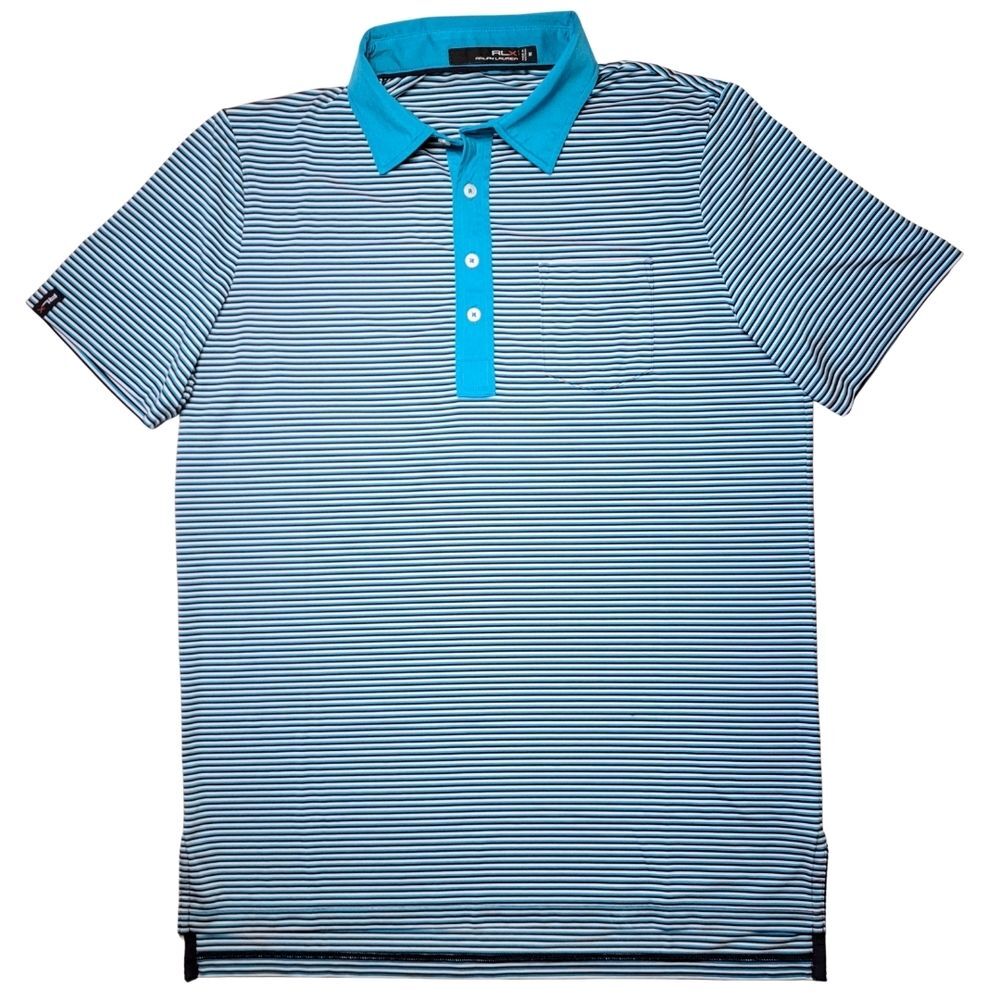 RLX Ralph Lauren Performance Panther Blue Striped Polo Golf Shirt M - Picture 2 of 9